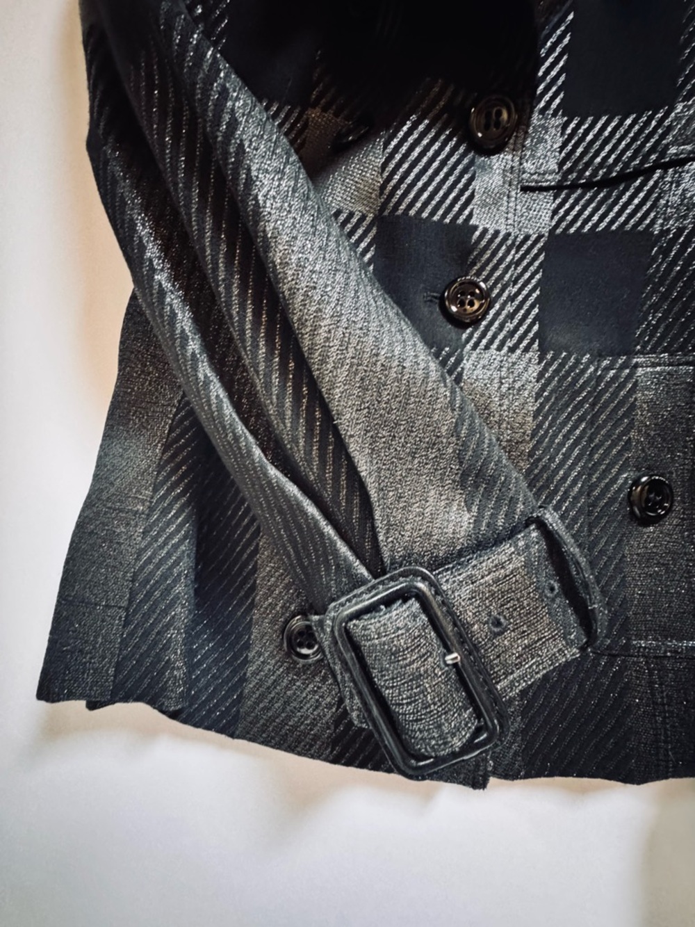 Burberry London Metallic Black & Gray Plaid Double-Breasted Jacket Blazer Coat - Picture 4 of 11
